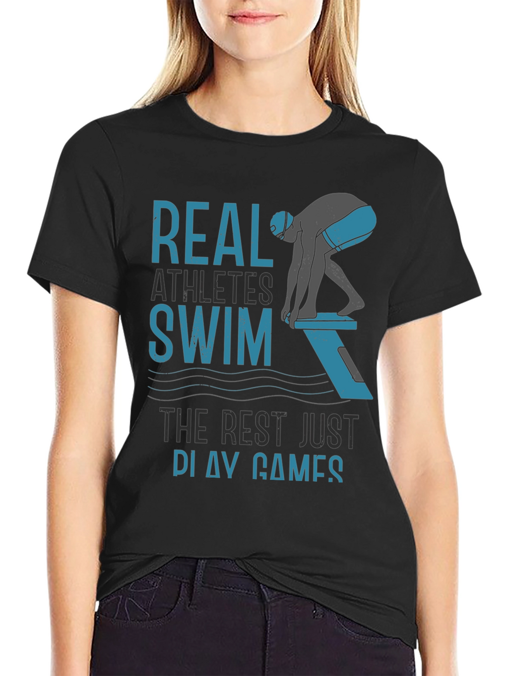 Real Athletes Swim T-Shirt - Black Cotton Tee