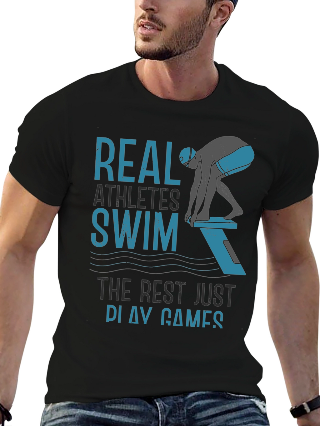 Real Athletes Swim T-Shirt - Black Cotton Tee