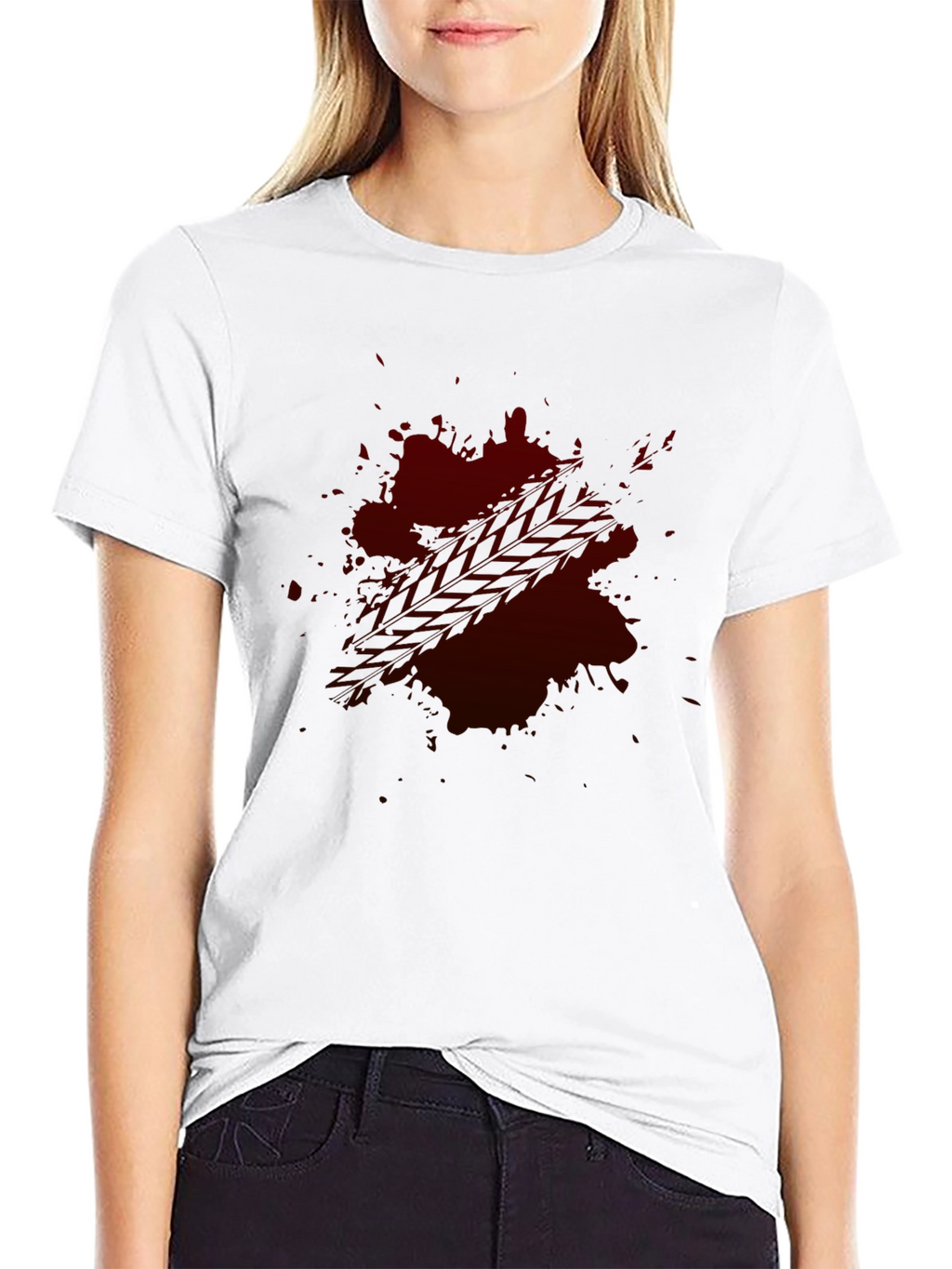 Dark Red Splatter Graphic T-Shirt - Casual Wear