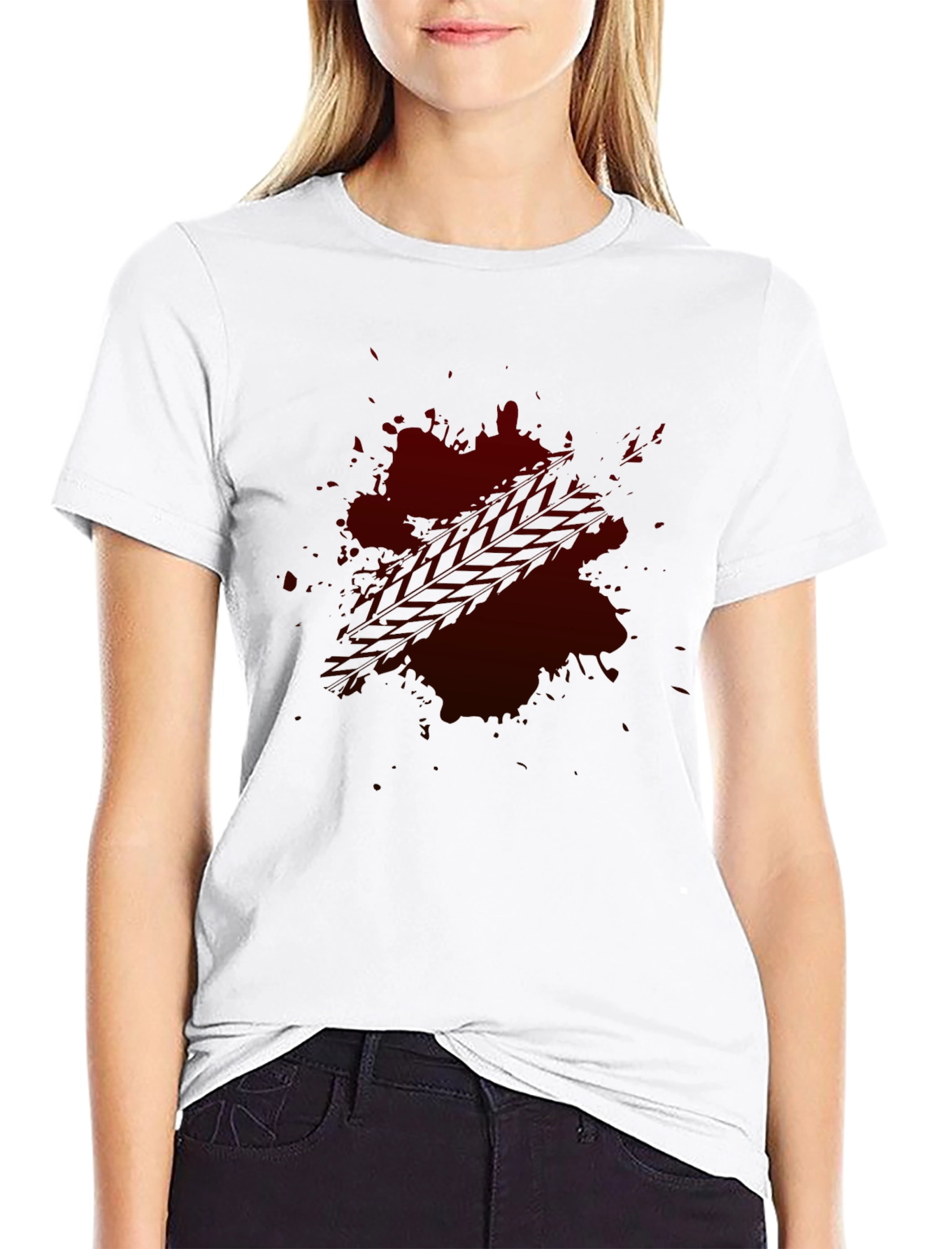 Dark Red Splatter Graphic T-Shirt - Casual Wear