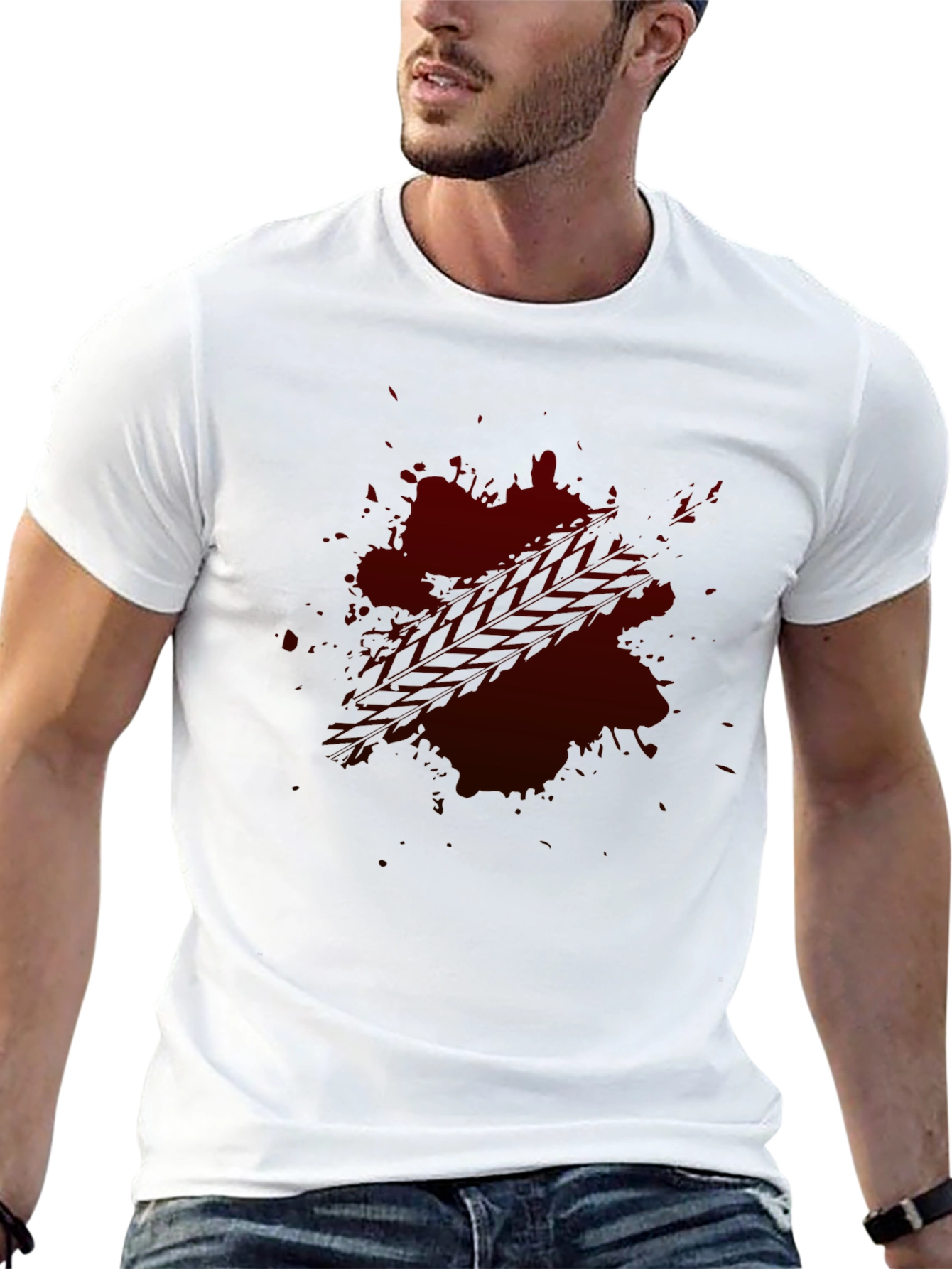 Dark Red Splatter Graphic T-Shirt - Casual Wear
