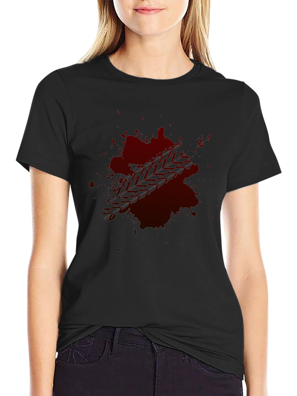 Dark Red Splatter Graphic T-Shirt - Casual Wear