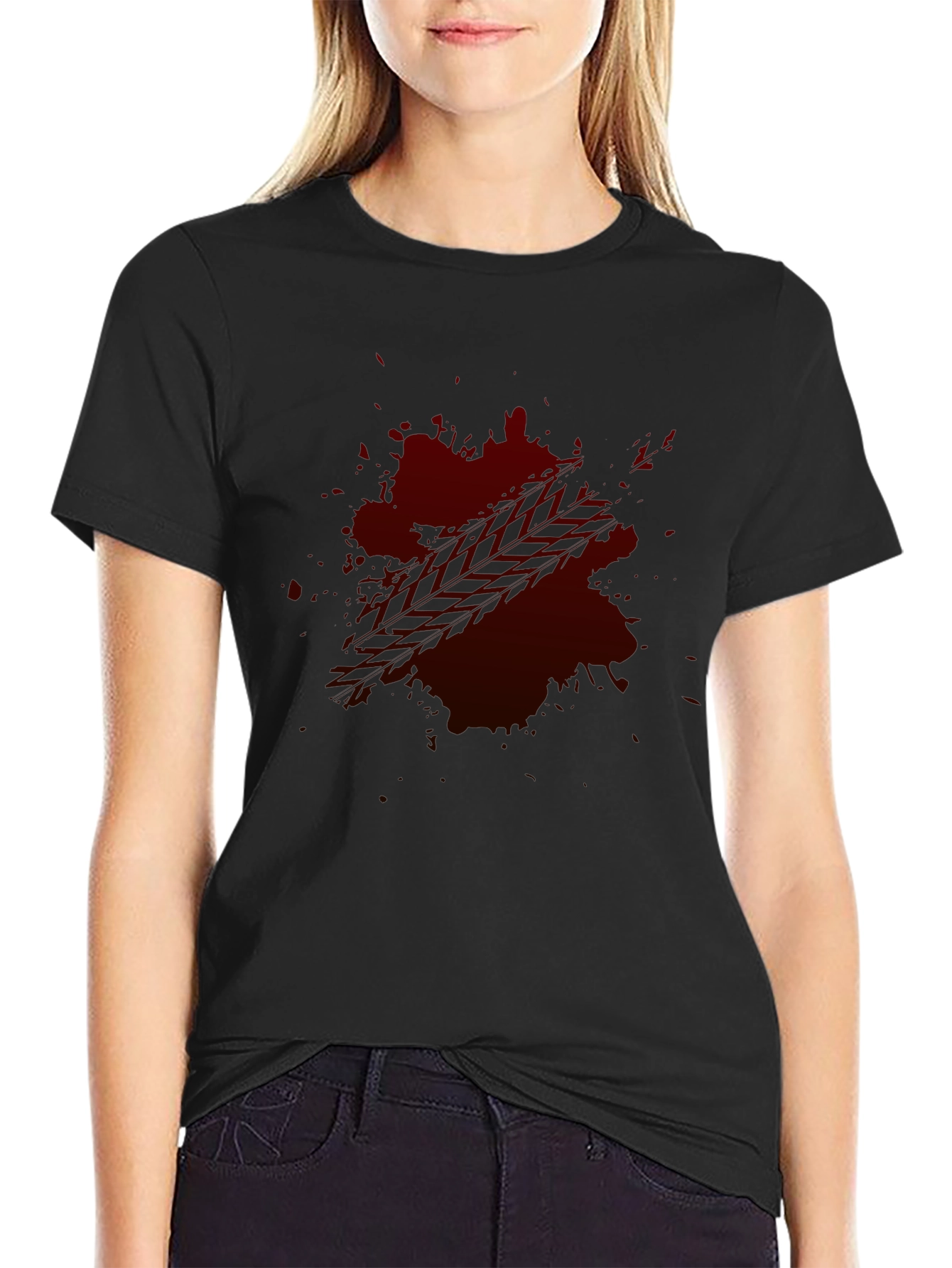 Dark Red Splatter Graphic T-Shirt - Casual Wear