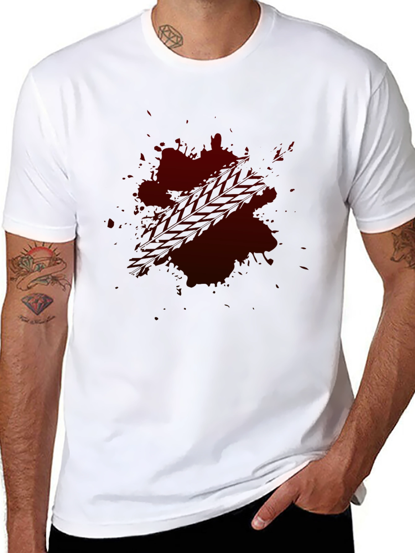 Dark Red Splatter Graphic T-Shirt - Casual Wear