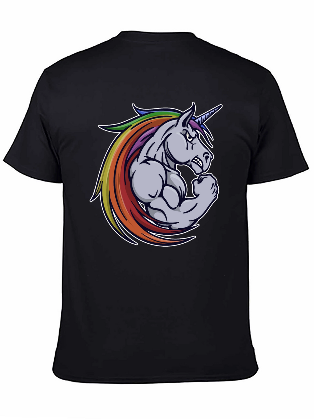 Black T-Shirt: Muscular Unicorn Graphic Tee