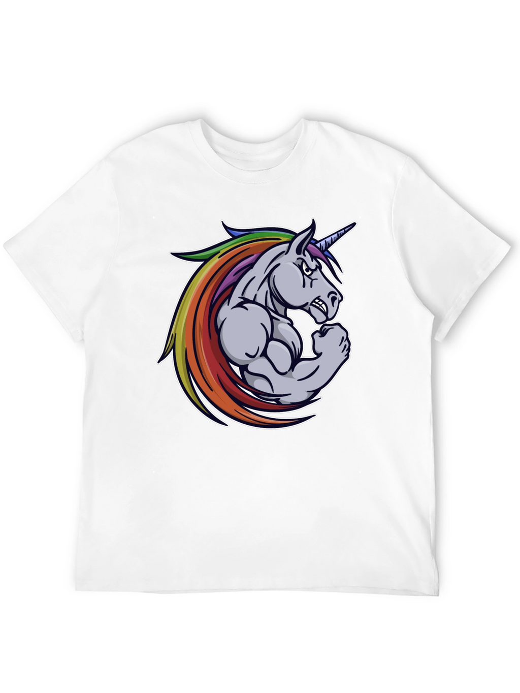 Black T-Shirt: Muscular Unicorn Graphic Tee