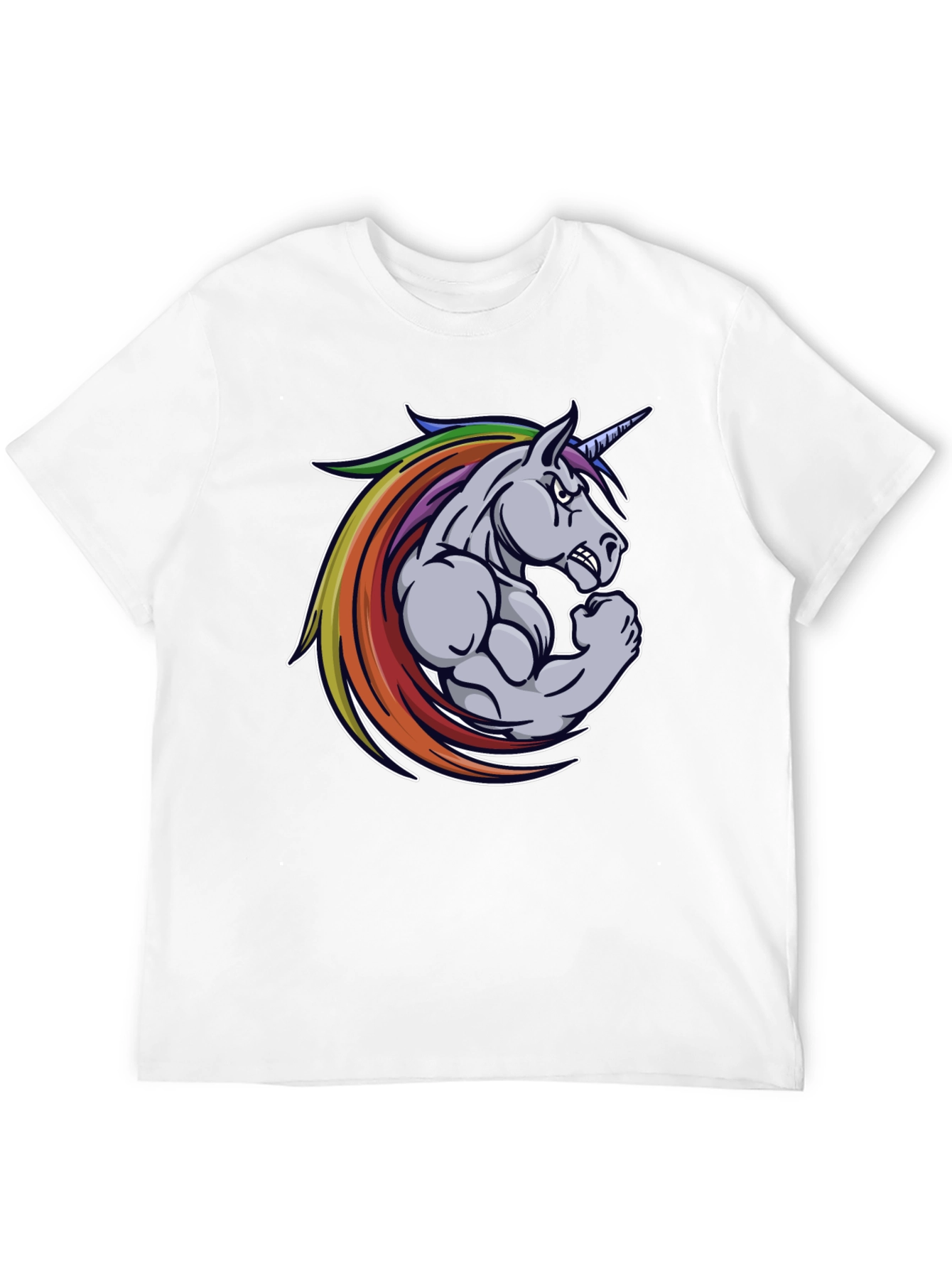 Black T-Shirt: Muscular Unicorn Graphic Tee