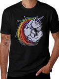Black T-Shirt: Muscular Unicorn Graphic Tee