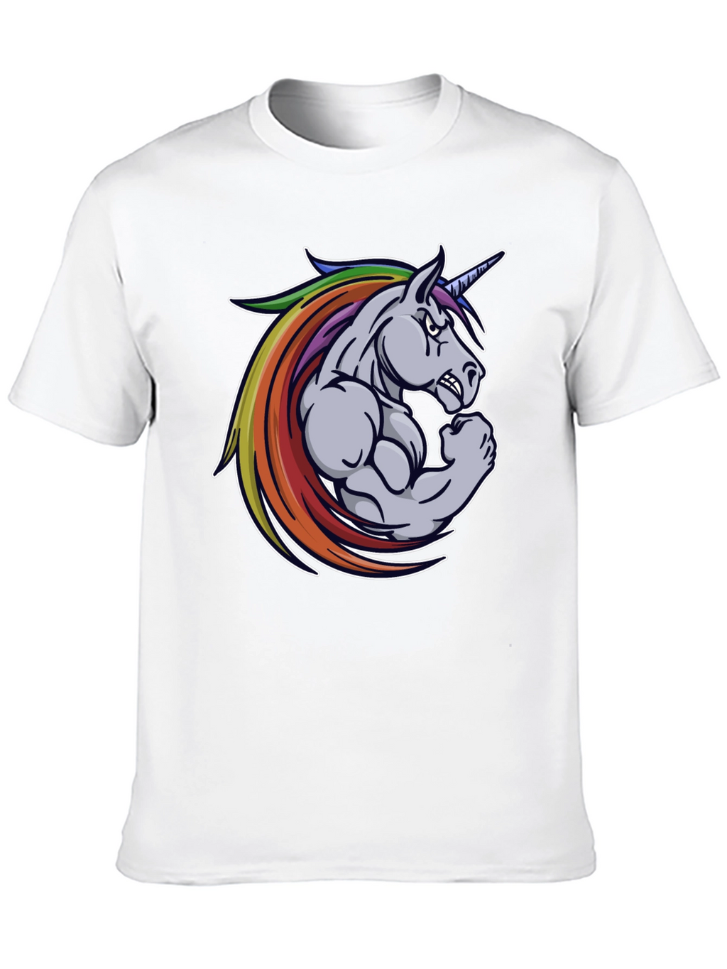 Black T-Shirt: Muscular Unicorn Graphic Tee