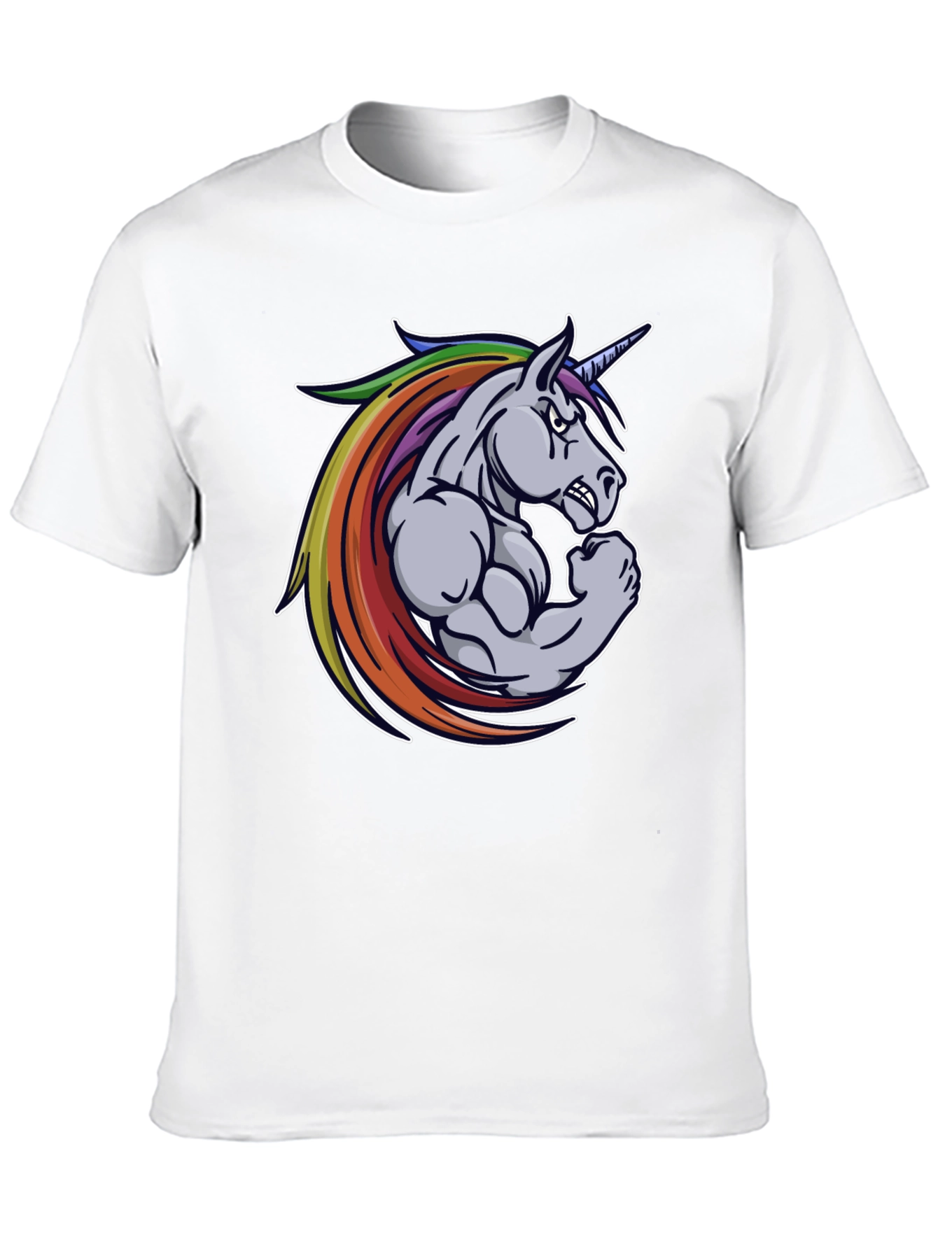 Black T-Shirt: Muscular Unicorn Graphic Tee