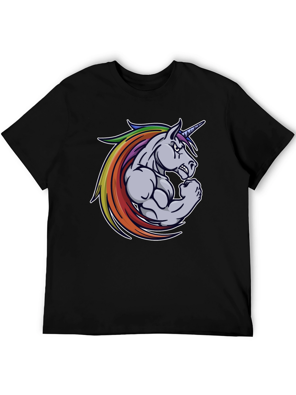 Black T-Shirt: Muscular Unicorn Graphic Tee