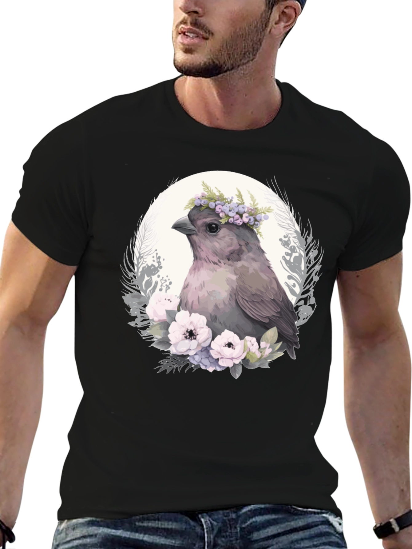 Bird with Flowers Graphic Tee - Unisex Soft Cotton