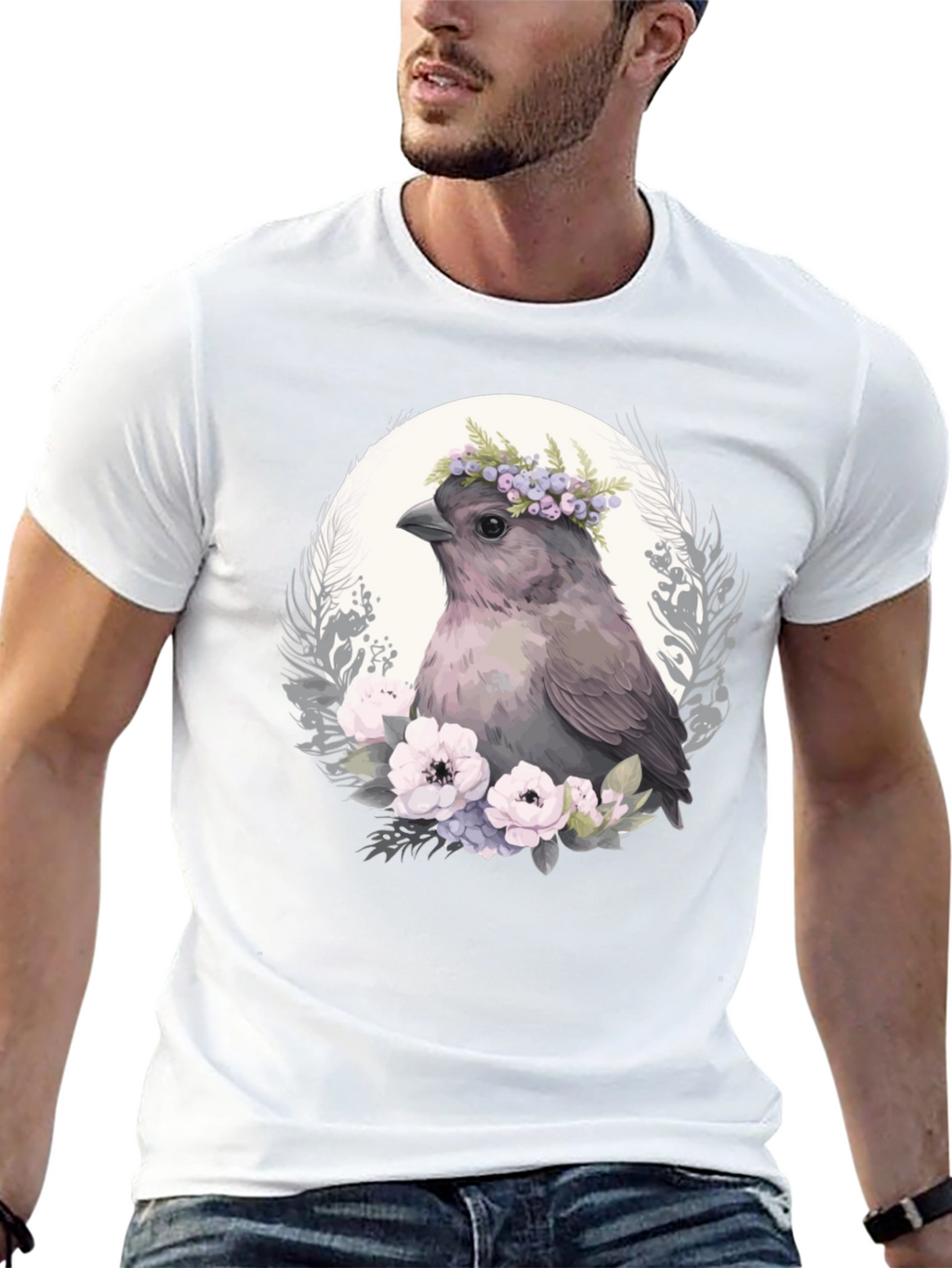 Bird with Flowers Graphic Tee - Unisex Soft Cotton