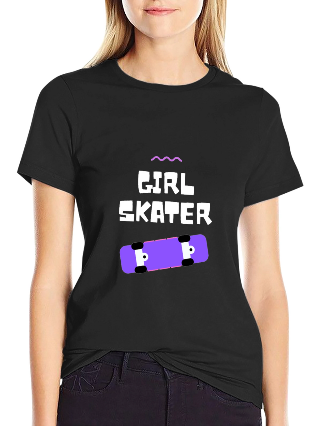 Girl Skater Graphic Tee - Black Casual T-Shirt