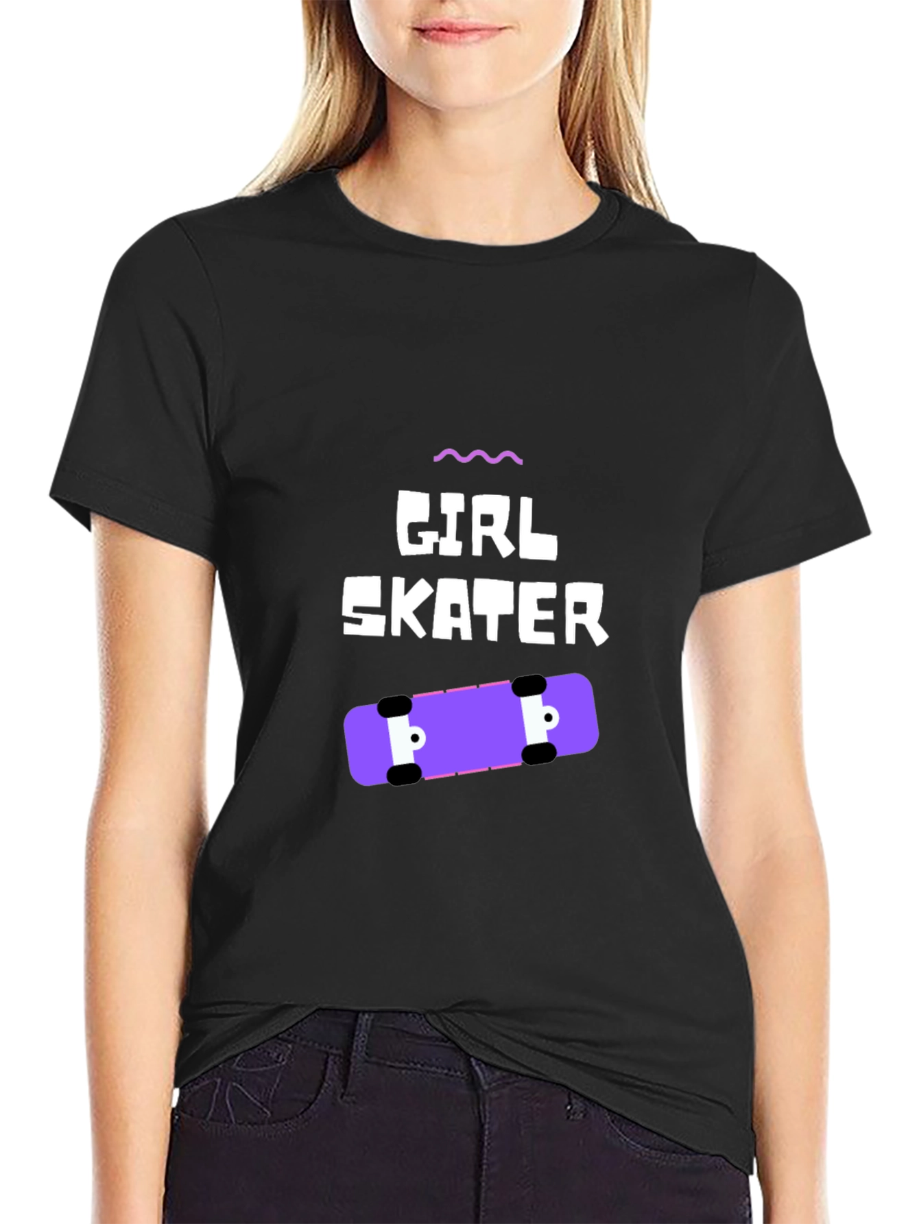Girl Skater Graphic Tee - Black Casual T-Shirt