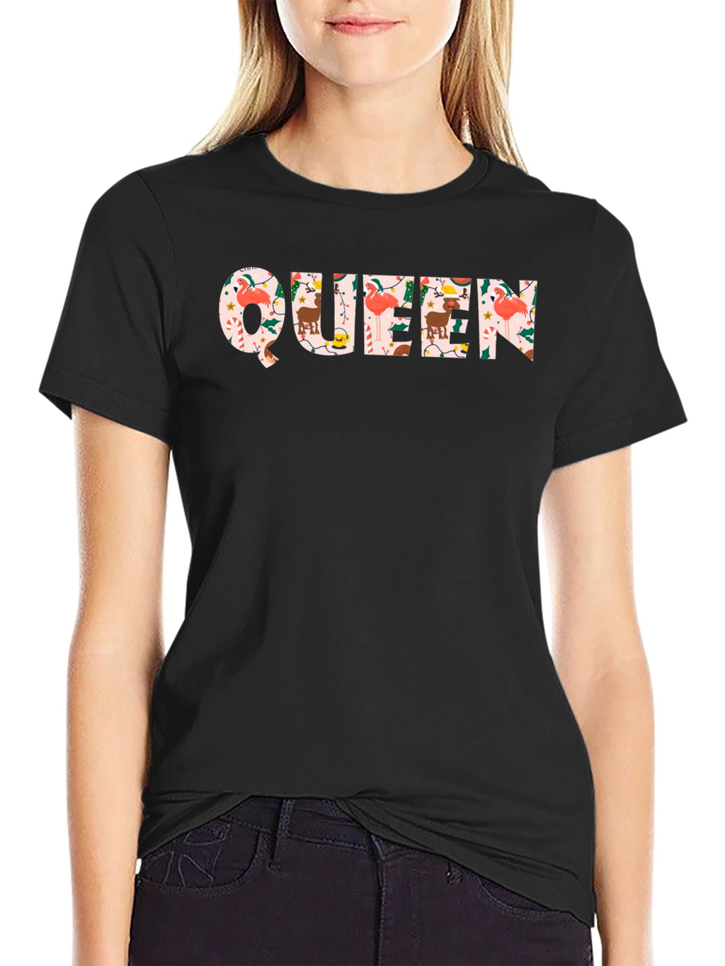 Christmas Queen Black Crew Neck T-Shirt
