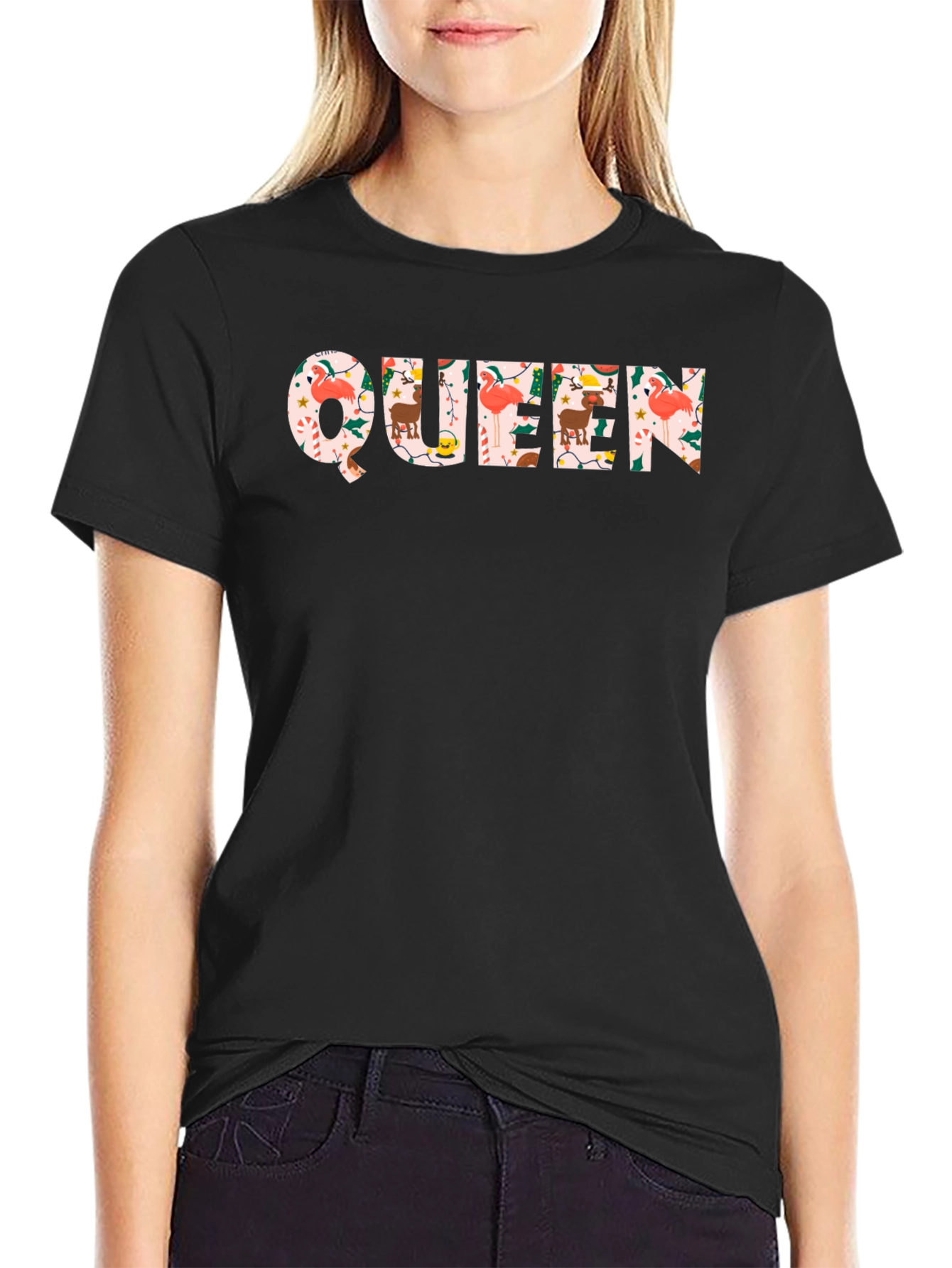 Christmas Queen Black Crew Neck T-Shirt