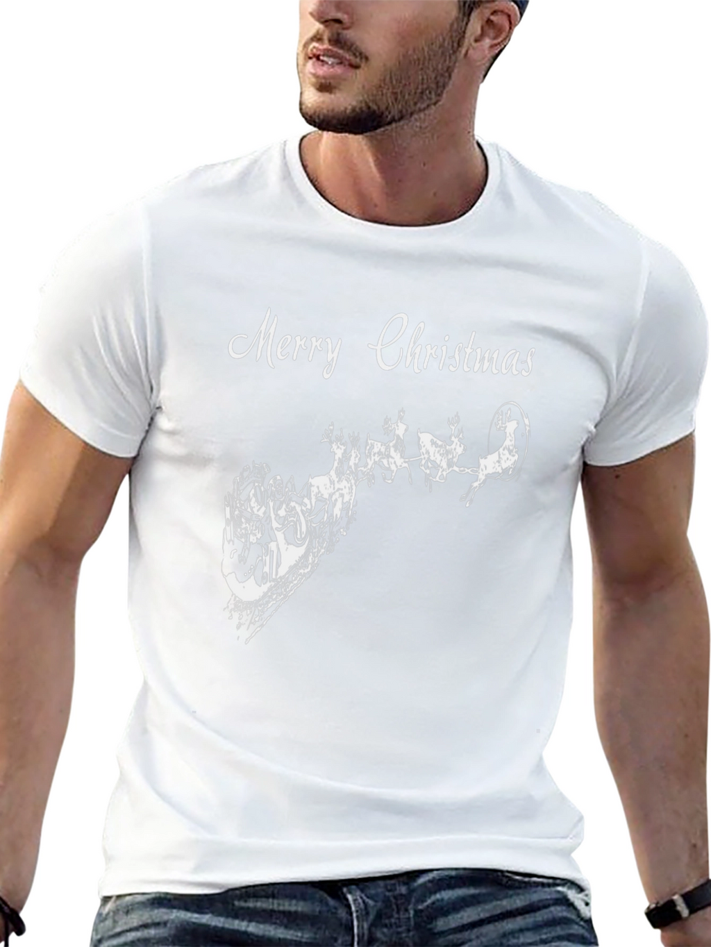 Merry Christmas Santa Reindeer Black T-Shirt