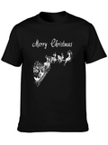 Merry Christmas Santa Reindeer Black T-Shirt