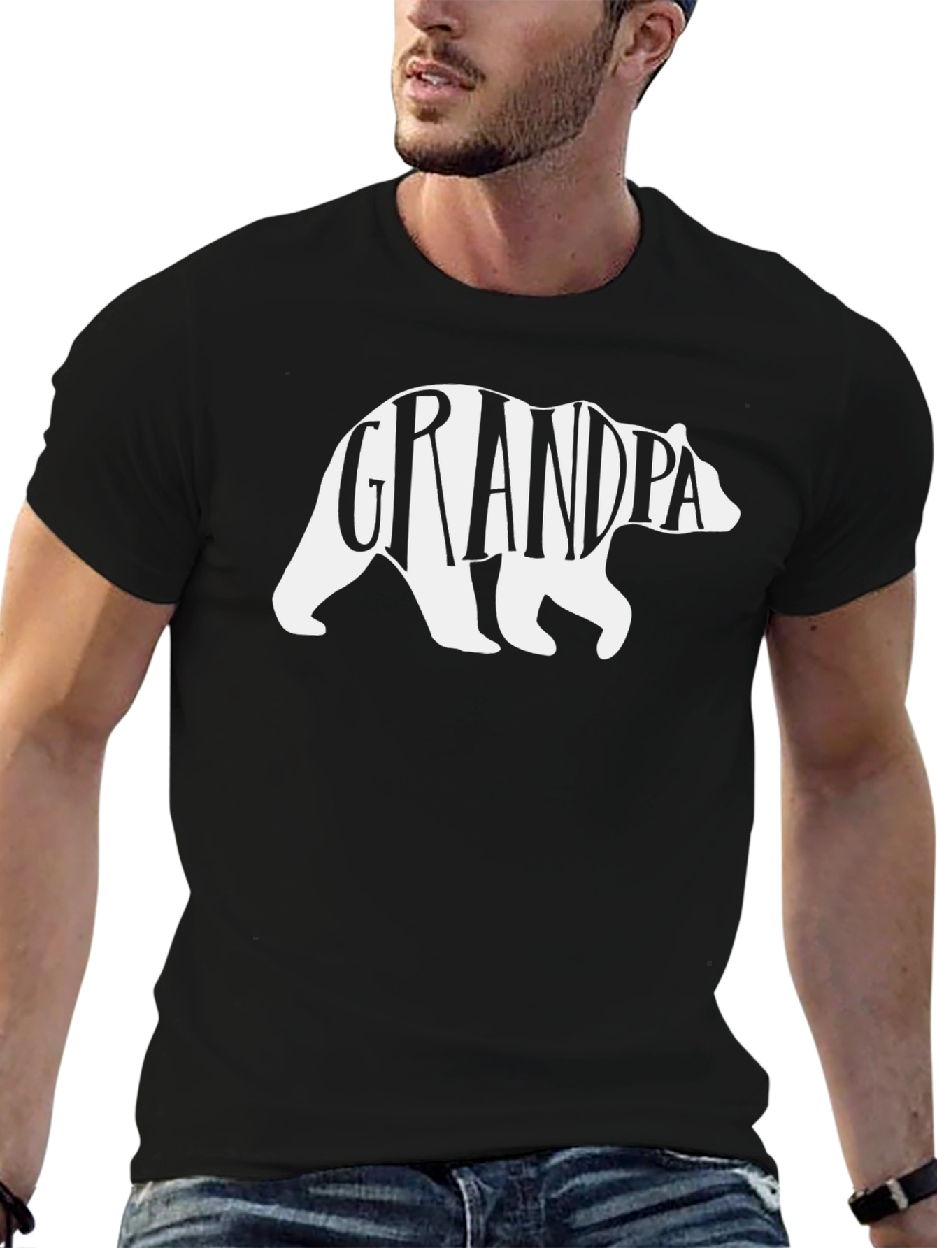 Grandpa Bear Graphic T-Shirt - Black Cotton Tee