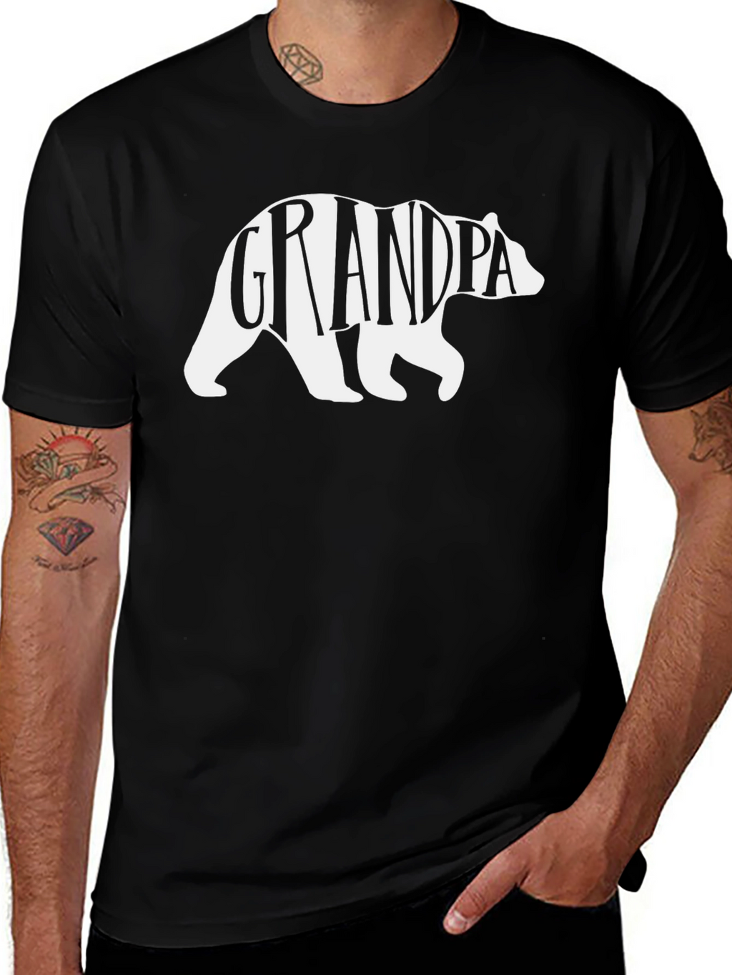 Grandpa Bear Graphic T-Shirt - Black Cotton Tee
