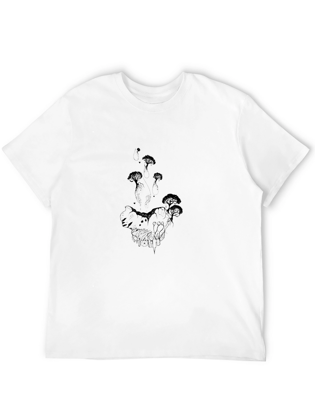 Mens Black Graphic Tee - Mushroom Design