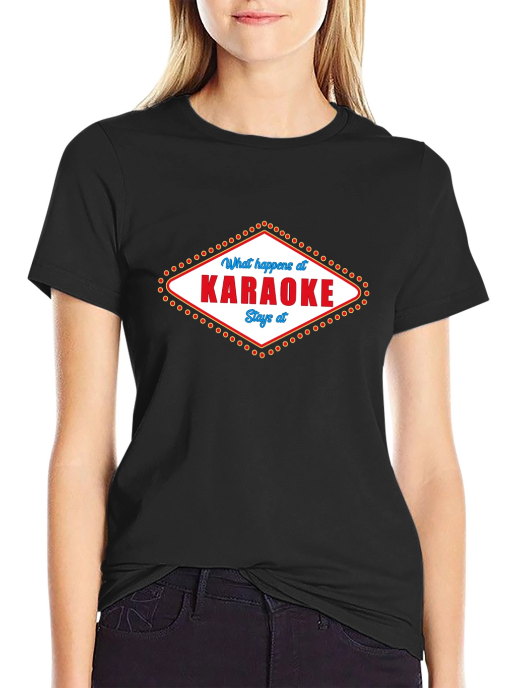 Karaoke Saying Graphic Print Black T-Shirt