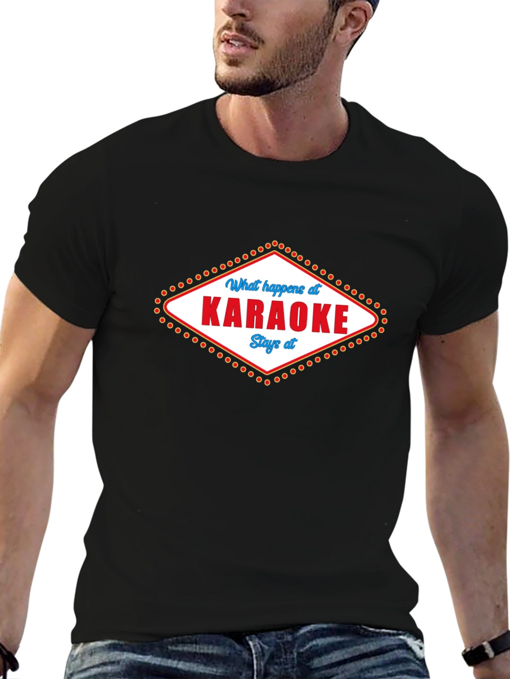 Karaoke Saying Graphic Print Black T-Shirt