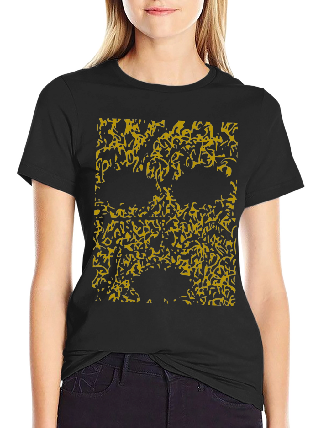 Abstract Skull Graphic Tee - Black
