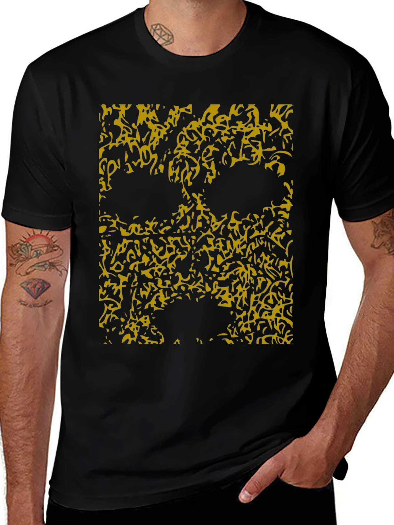 Abstract Skull Graphic Tee - Black