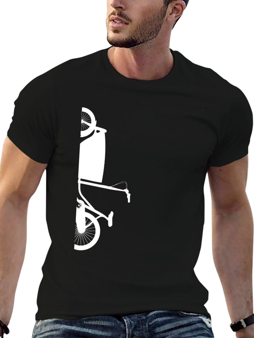 Modern Black T-Shirt with Bicycle Art