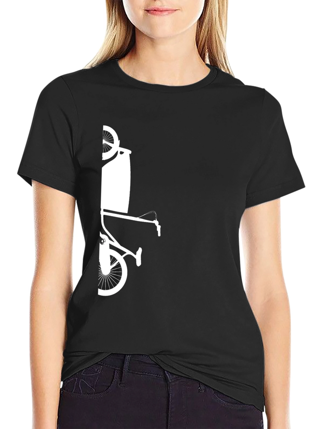 Modern Black T-Shirt with Bicycle Art