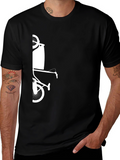 Modern Black T-Shirt with Bicycle Art