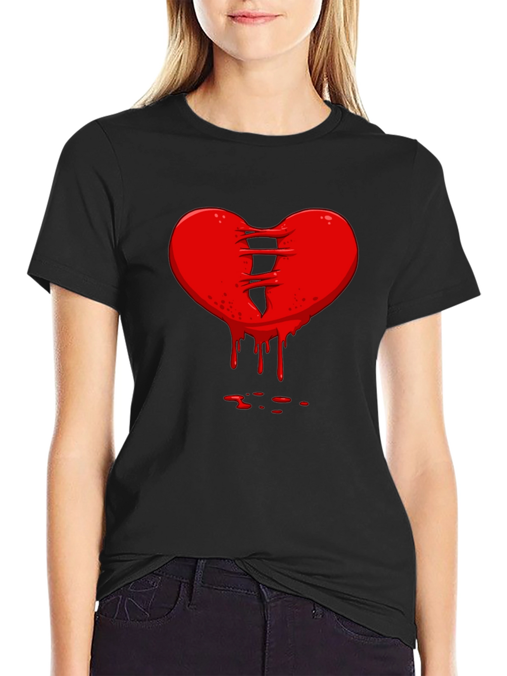 Bleeding Heart Graphic Tee - Black Cotton T-Shirt