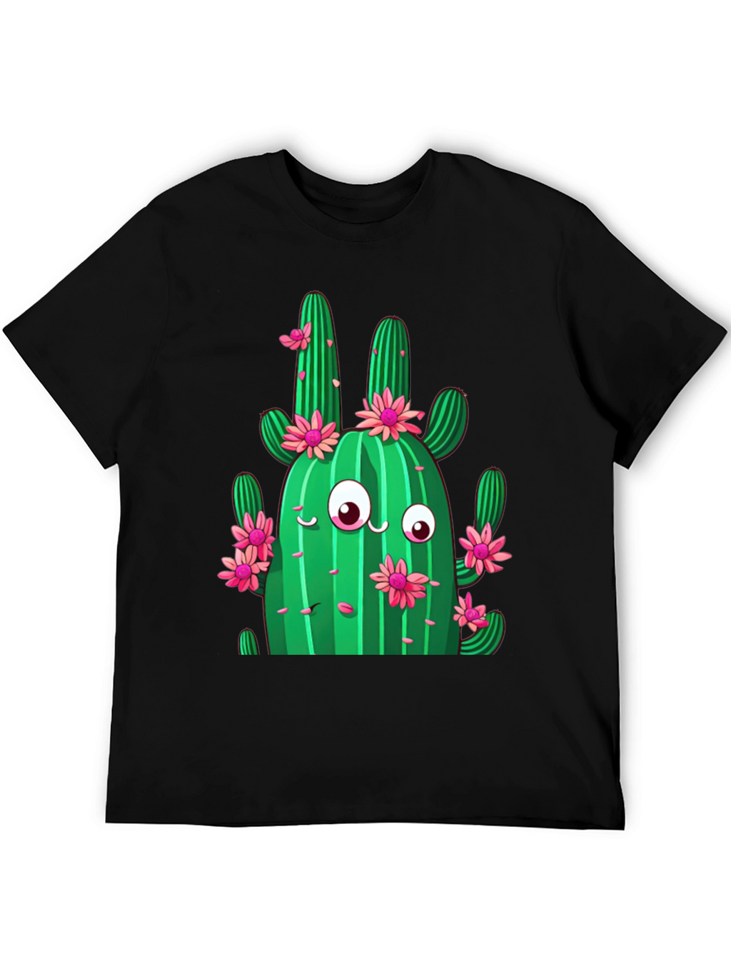 Cactus Flower Graphic Print Black T-Shirt