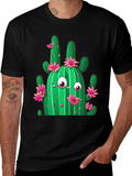 Cactus Flower Graphic Print Black T-Shirt