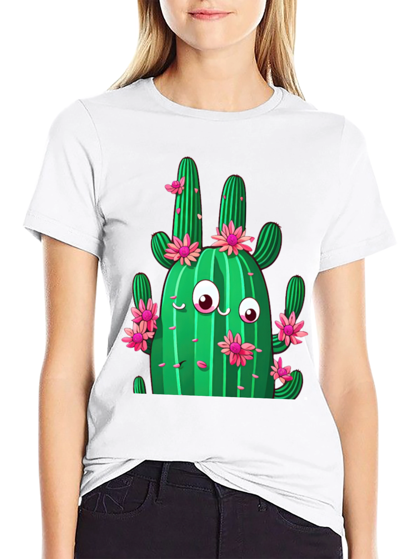 Cactus Flower Graphic Print Black T-Shirt