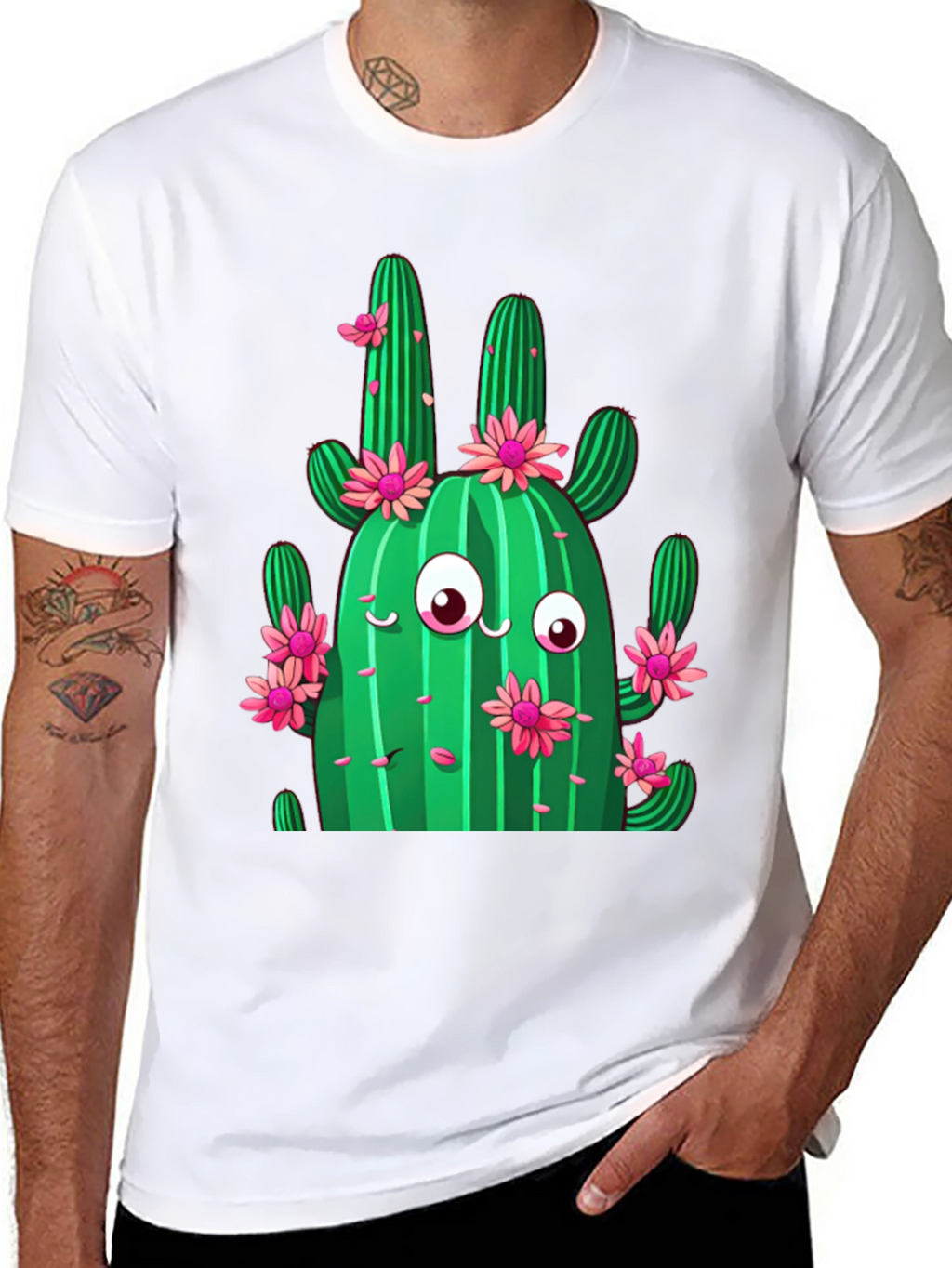 Cactus Flower Graphic Print Black T-Shirt