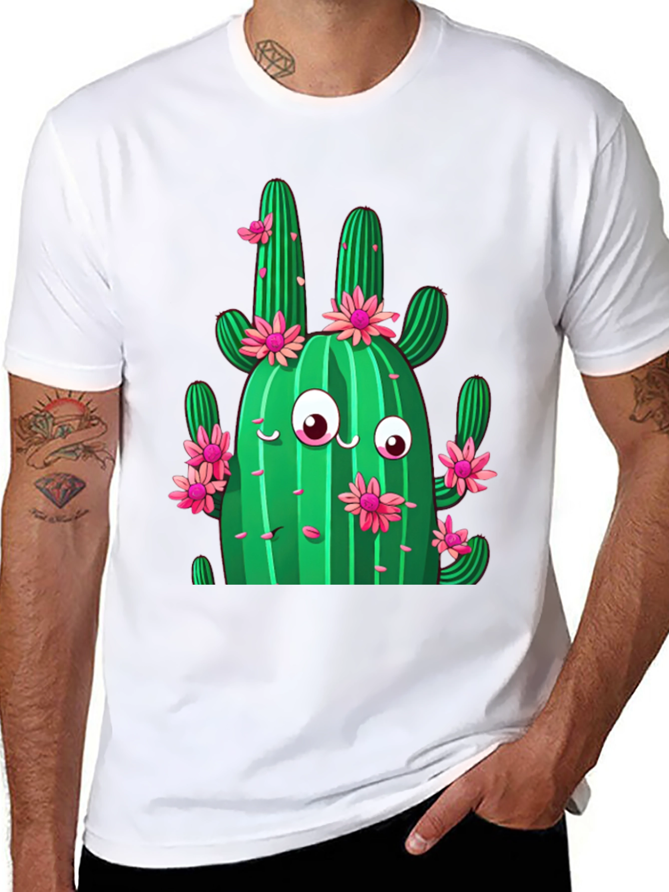 Cactus Flower Graphic Print Black T-Shirt