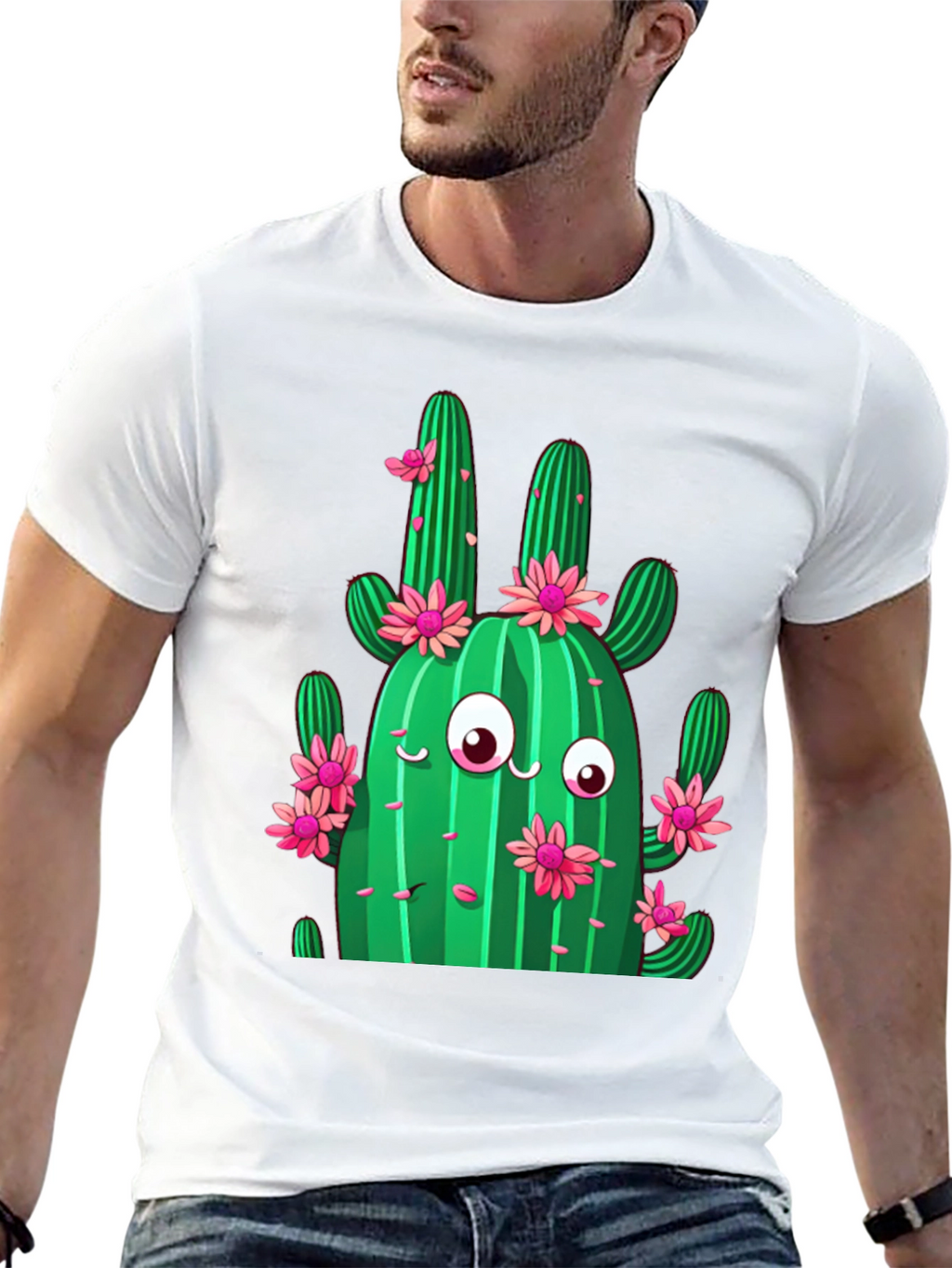 Cactus Flower Graphic Print Black T-Shirt