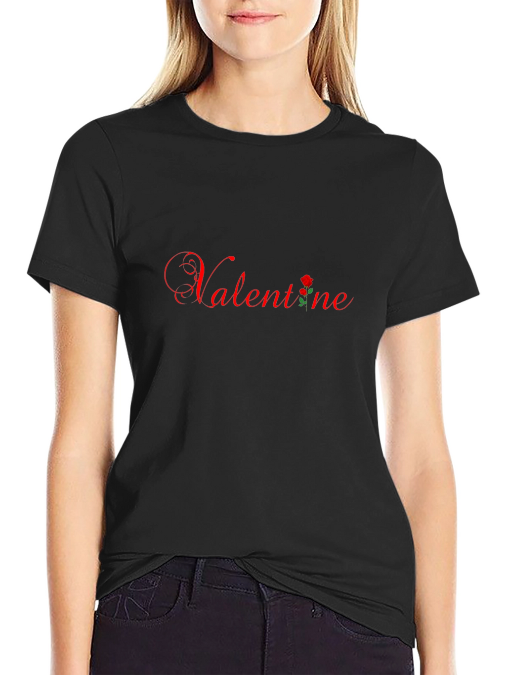 Valentine Rose Graphic Black T-Shirt