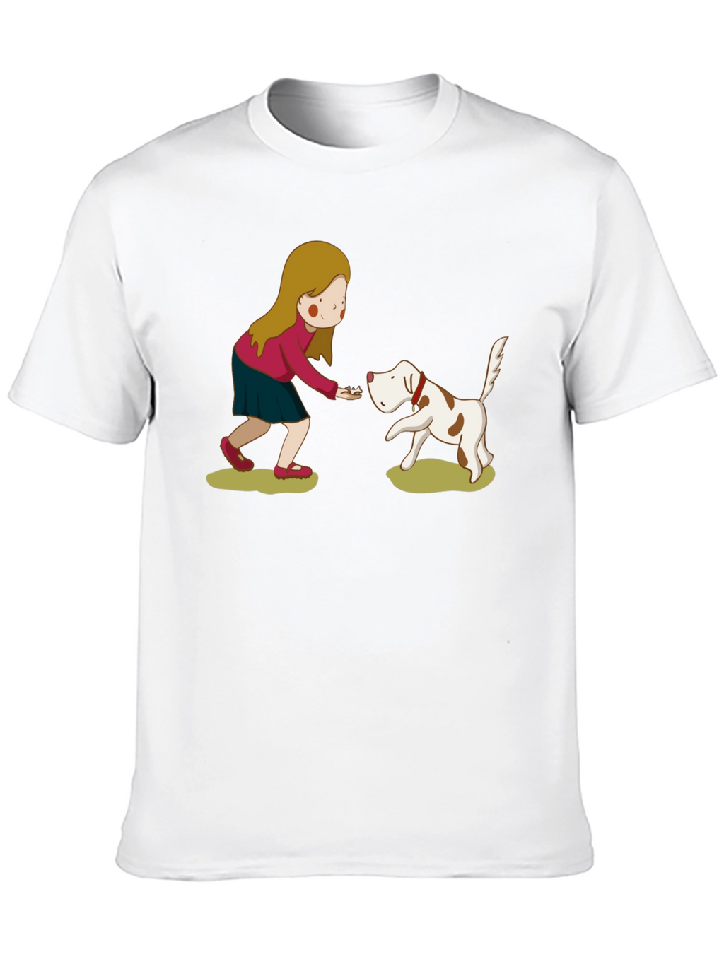 Cartoon Girl and Dog Graphic Tee - Black