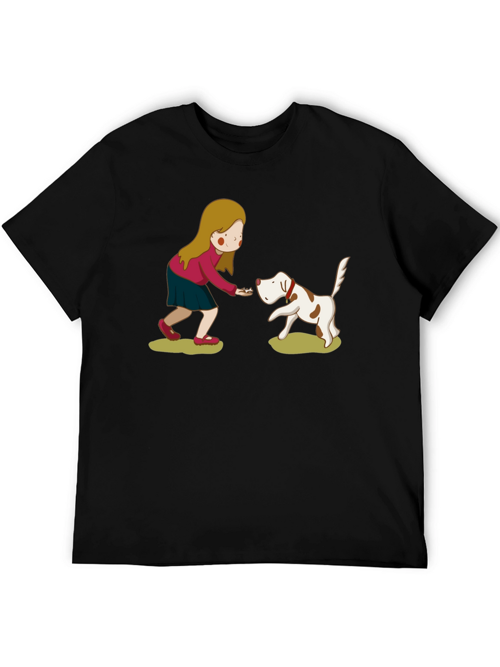 Cartoon Girl and Dog Graphic Tee - Black