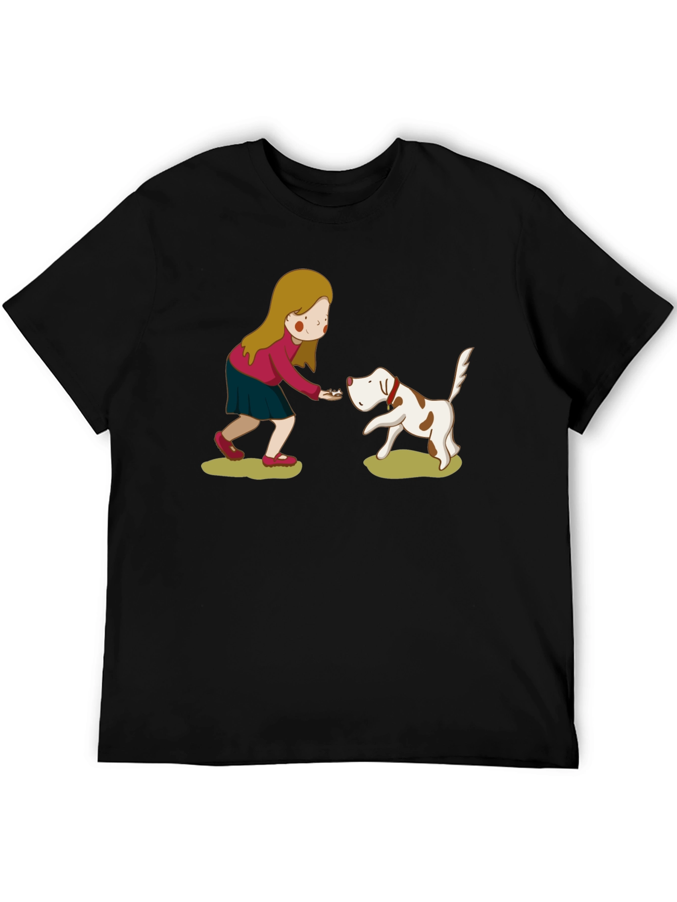 Cartoon Girl and Dog Graphic Tee - Black