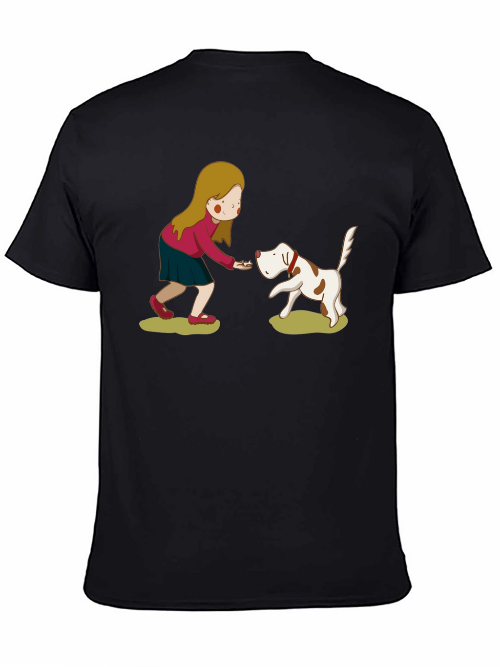 Cartoon Girl and Dog Graphic Tee - Black