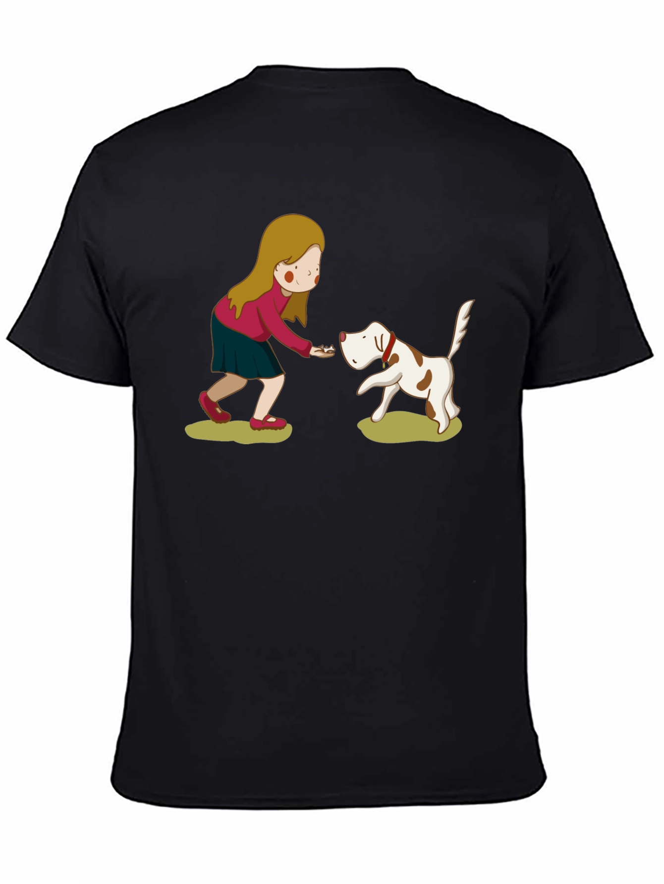 Cartoon Girl and Dog Graphic Tee - Black