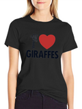 I Heart Giraffes Black Graphic Tee Shirt