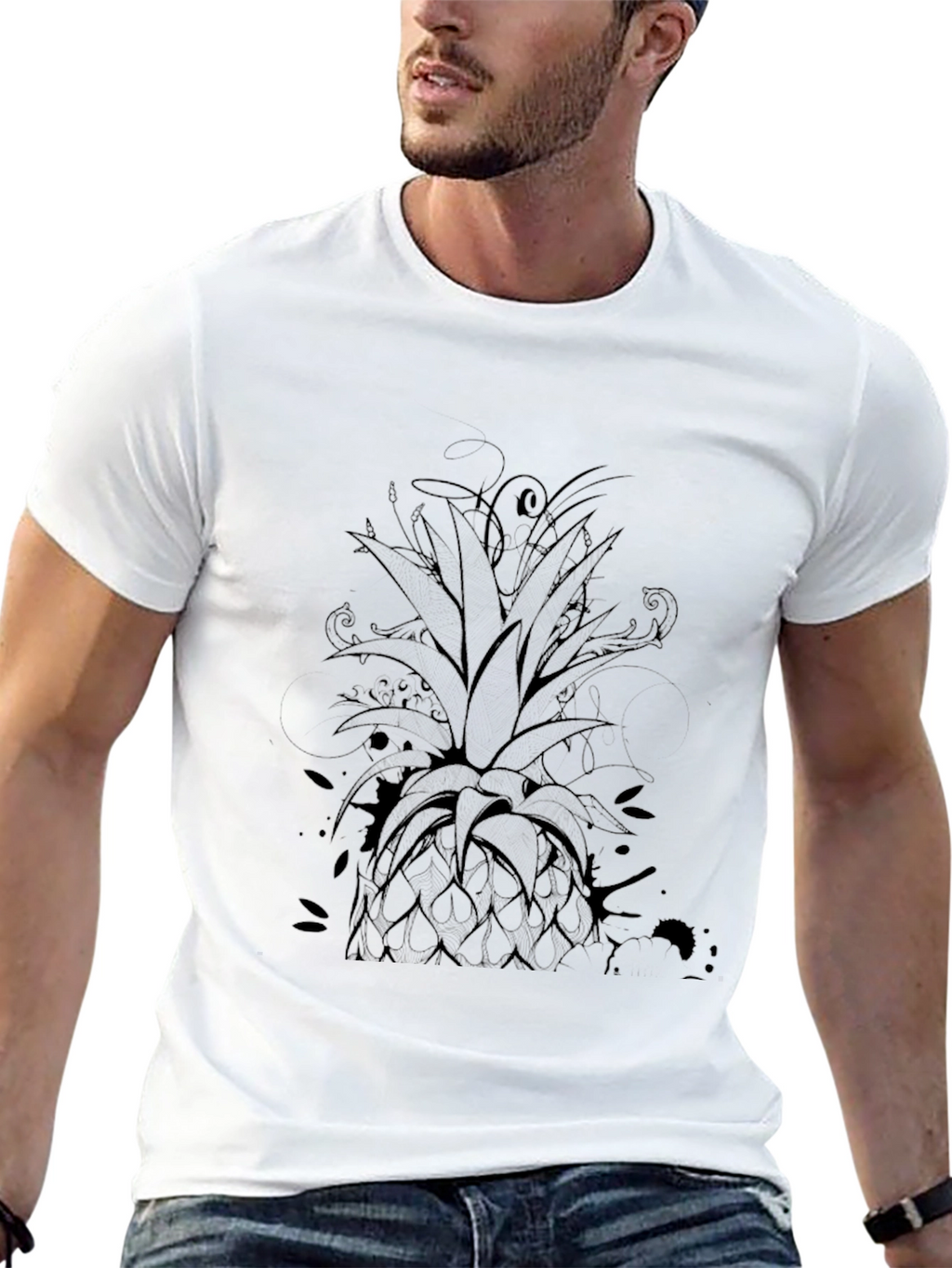 Mens Black Pineapple Graphic Tee