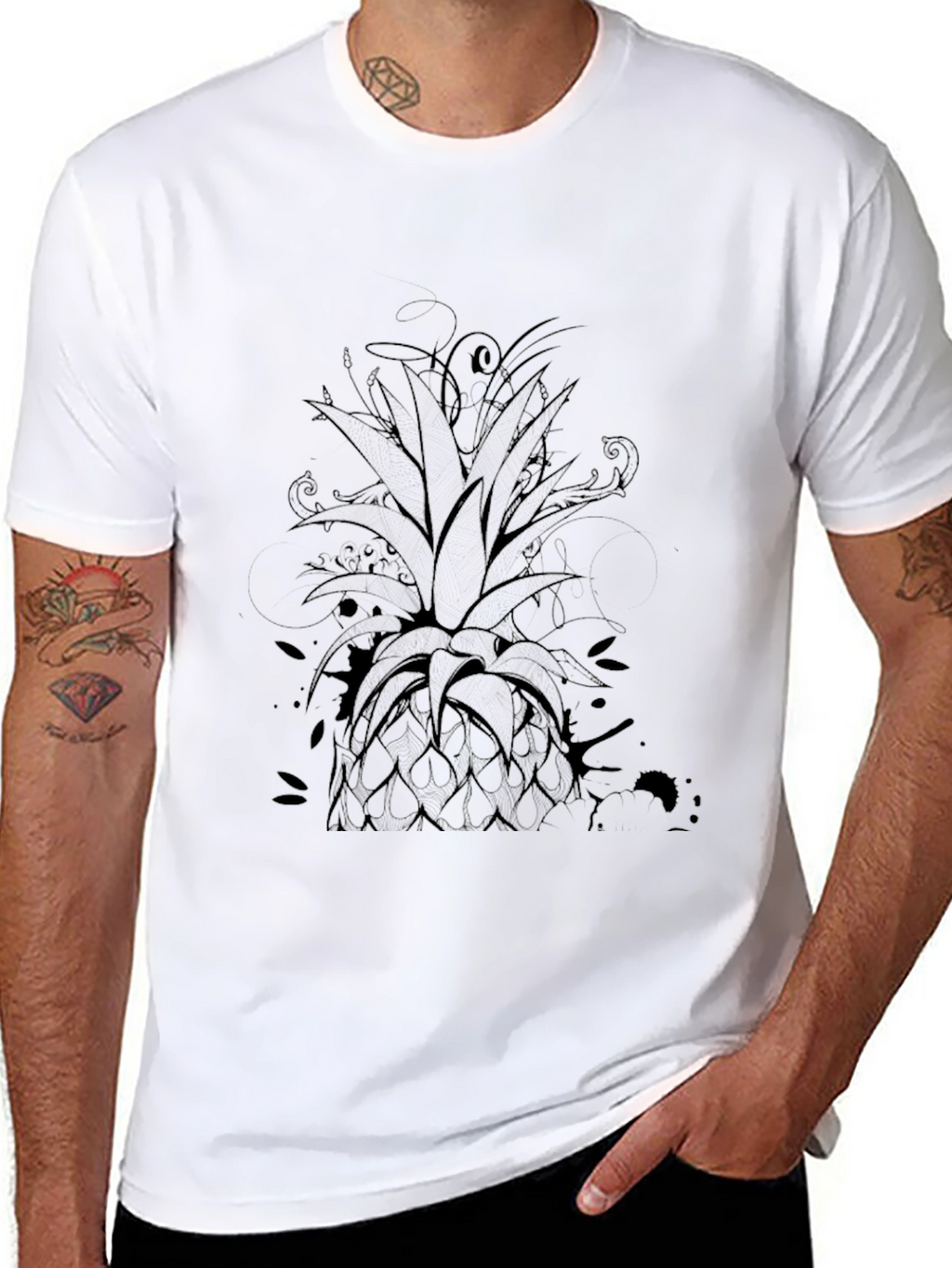 Mens Black Pineapple Graphic Tee