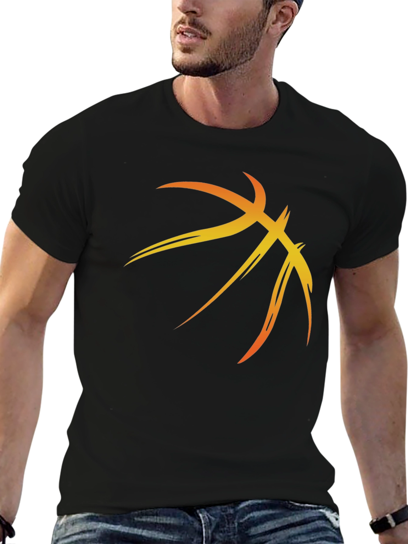 Basketball Graphic Tee - Black Cotton Blend Shirt